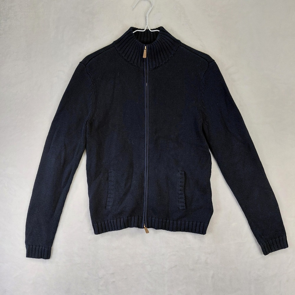 Lauren Ralph Lauren Navy Blue 100% Cotton Full Zip Cardigan Sweater Womens Med